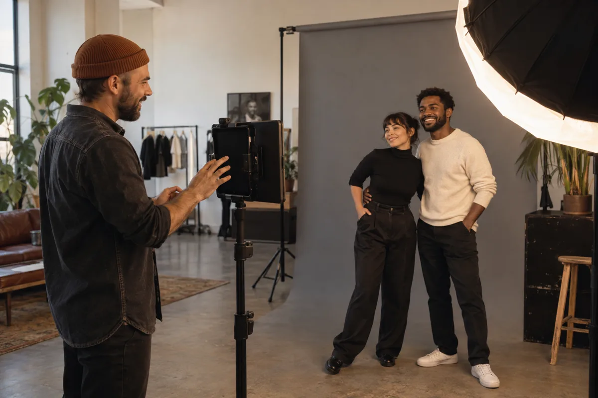 A photographer rehearsing a complete booth session
