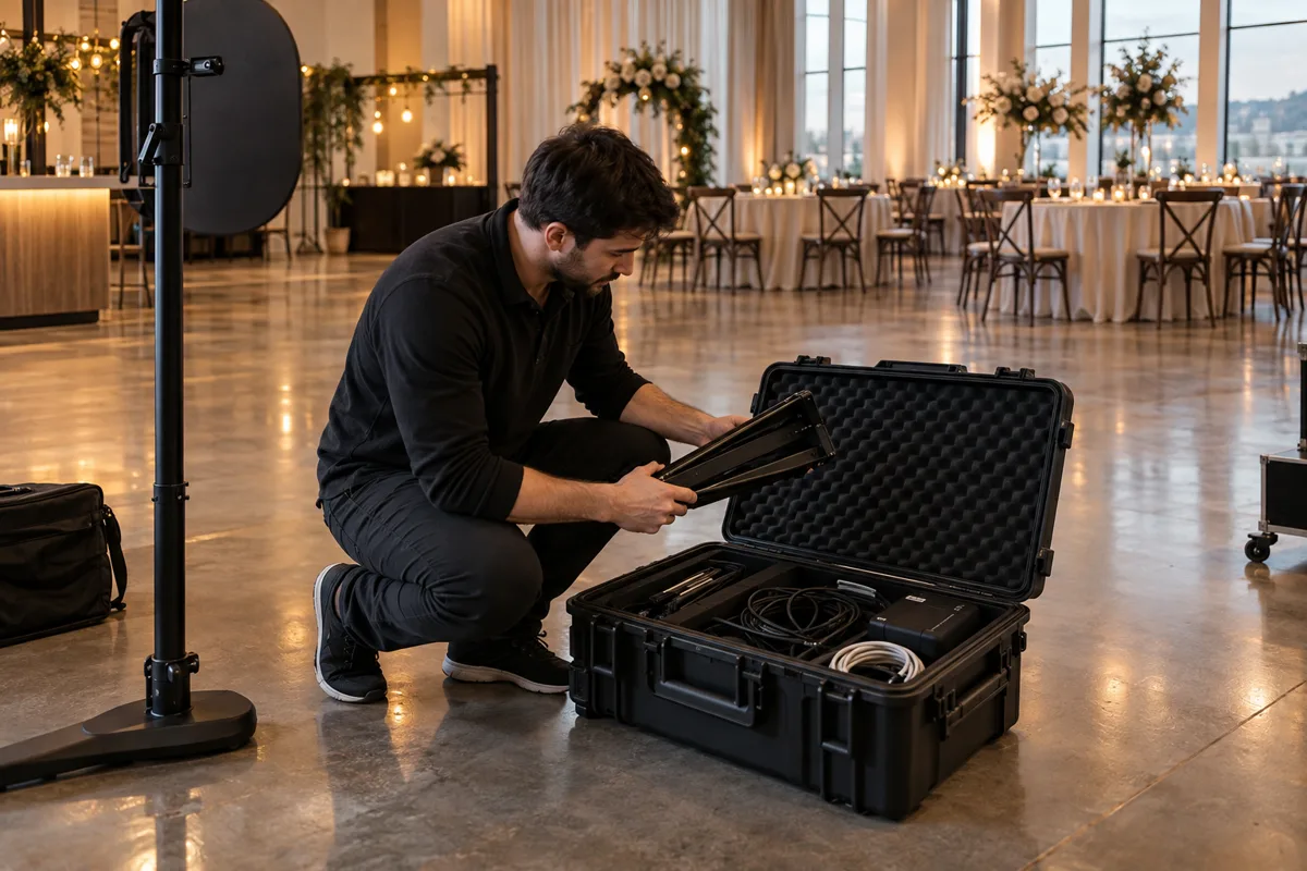 An operator checking a photo booth kit before an event