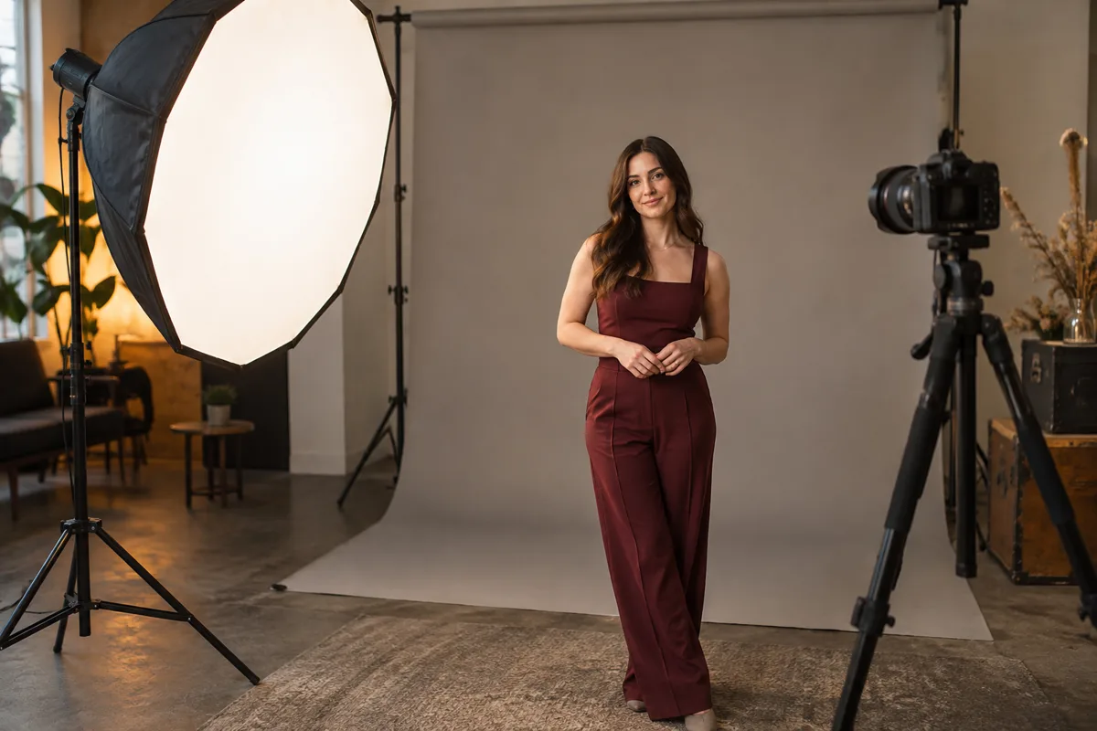 A softbox lighting a guest in a photo booth setup